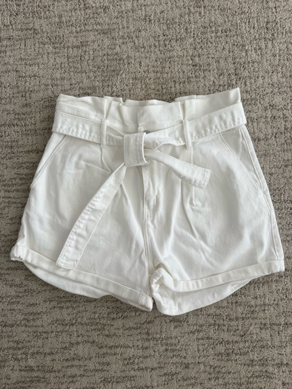 Chelsea & Violet White High-Waist Paperbag Tie Shorts